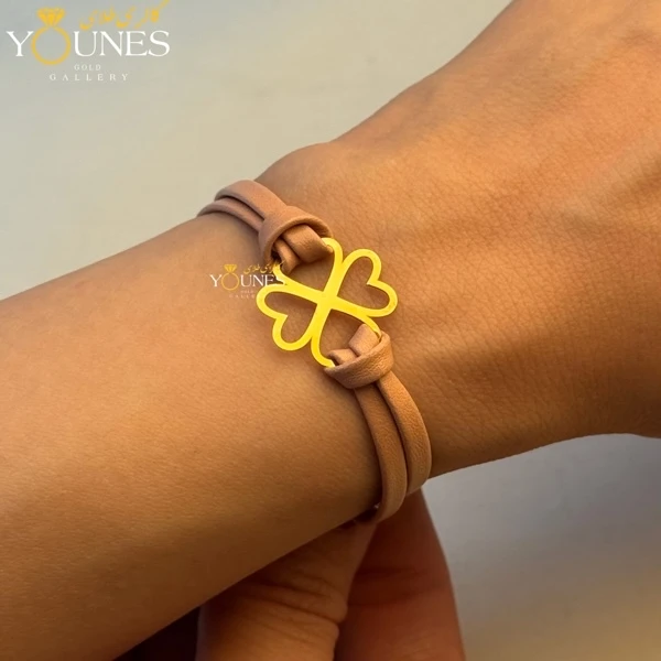 دستبند طلا چرم دولاین شبدر